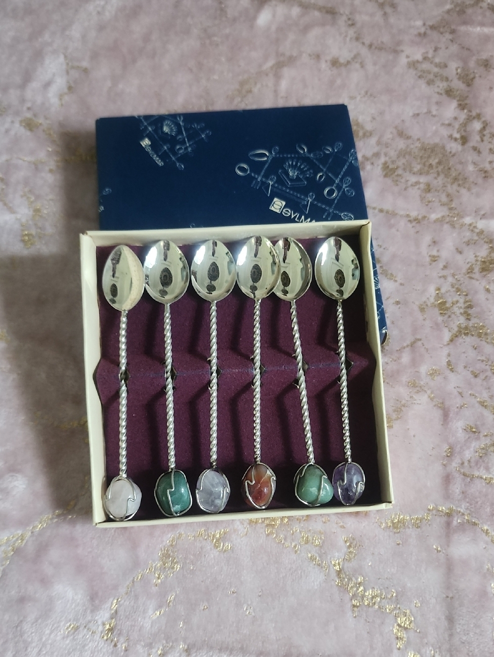 SYLMAR | Silver Twisted Handle Gemstone Accent Teaspoons - Multicolor